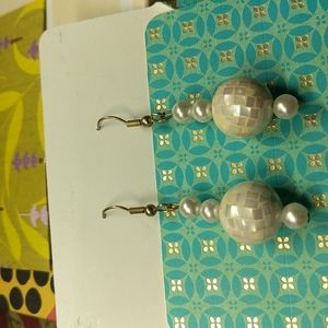 Pierced Mother of Pearl Mosaic Dangle Earrings